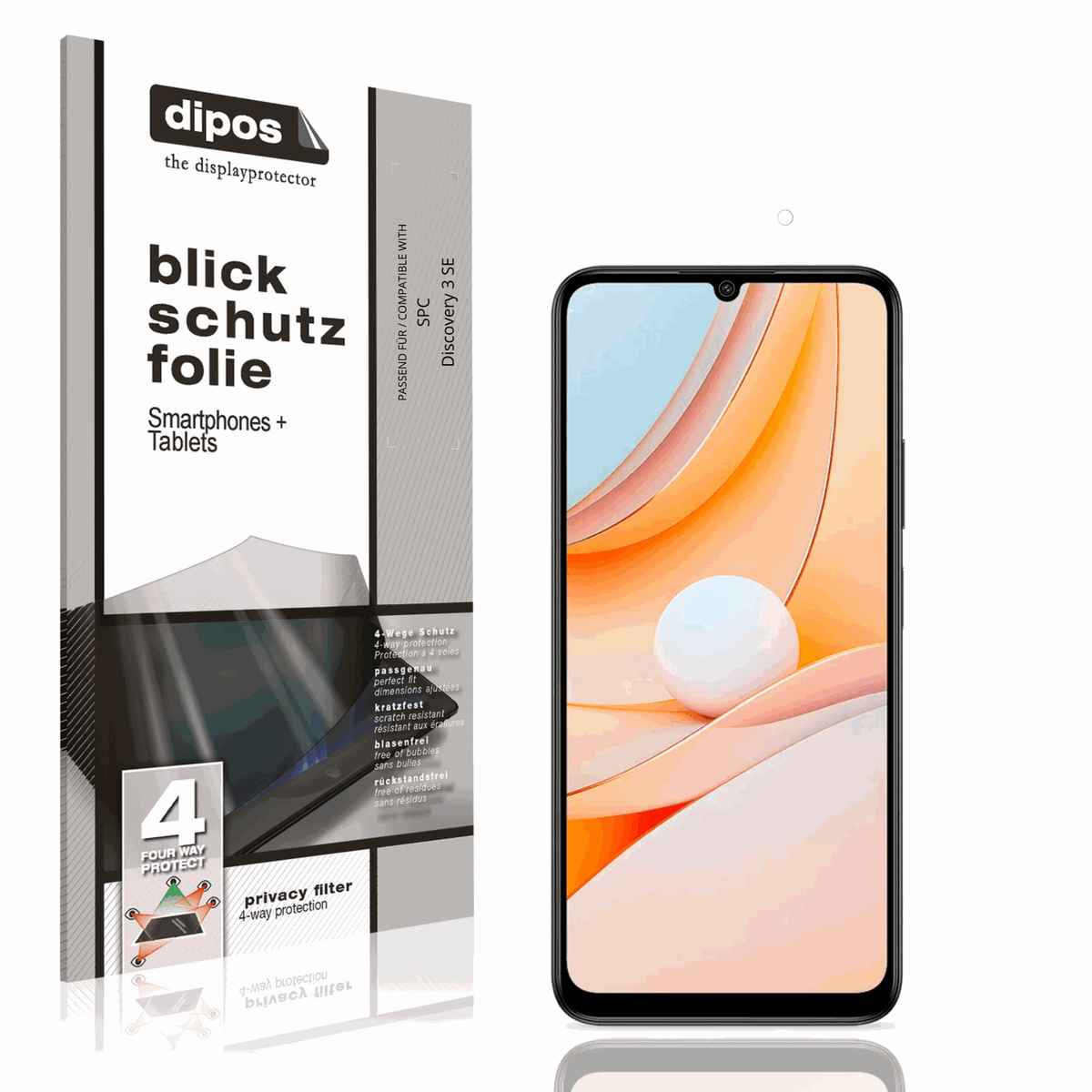 Blickschutzfolie von dipos passend für SPC Discovery 3 SE, präziser Zuschnitt und blasenfrei montiert