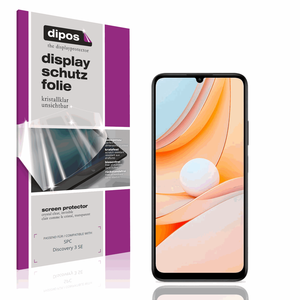Klare Displayschutzfolie von dipos passend für SPC Discovery 3 SE, präziser Zuschnitt und blasenfrei montiert