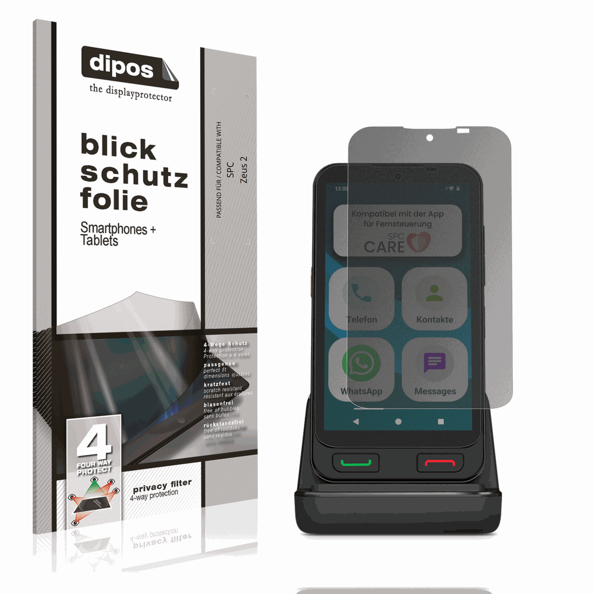 Blickschutzfolie von dipos passend für SPC Zeus 2, präziser Zuschnitt und blasenfrei montiert