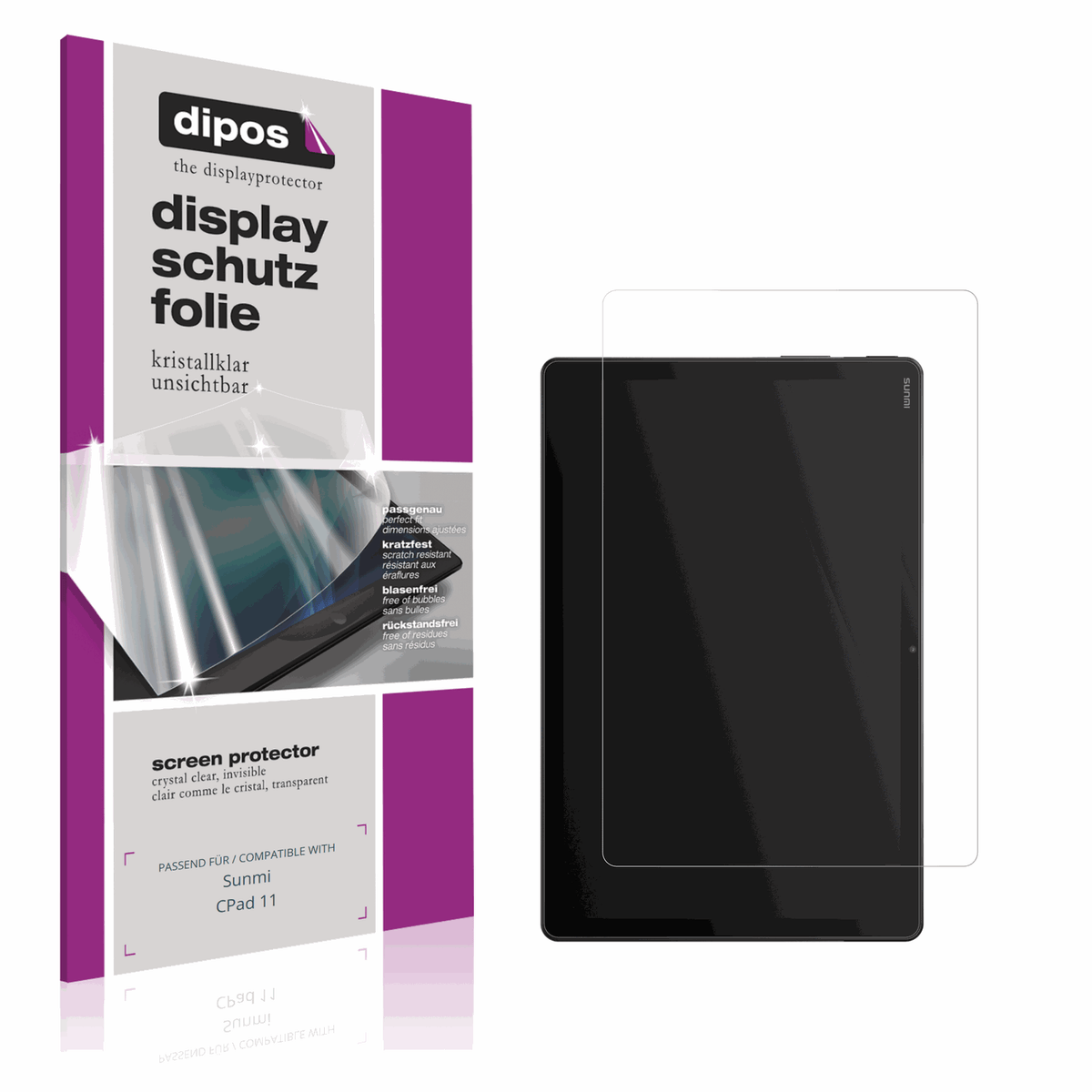 Klare Displayschutzfolie von dipos passend für Sunmi CPad 11, präziser Zuschnitt und blasenfrei montiert