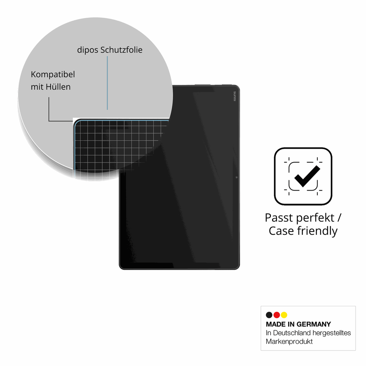 Schutzfolie mit optimaler Passform, zur Verwendung mit Hüllen geeignet