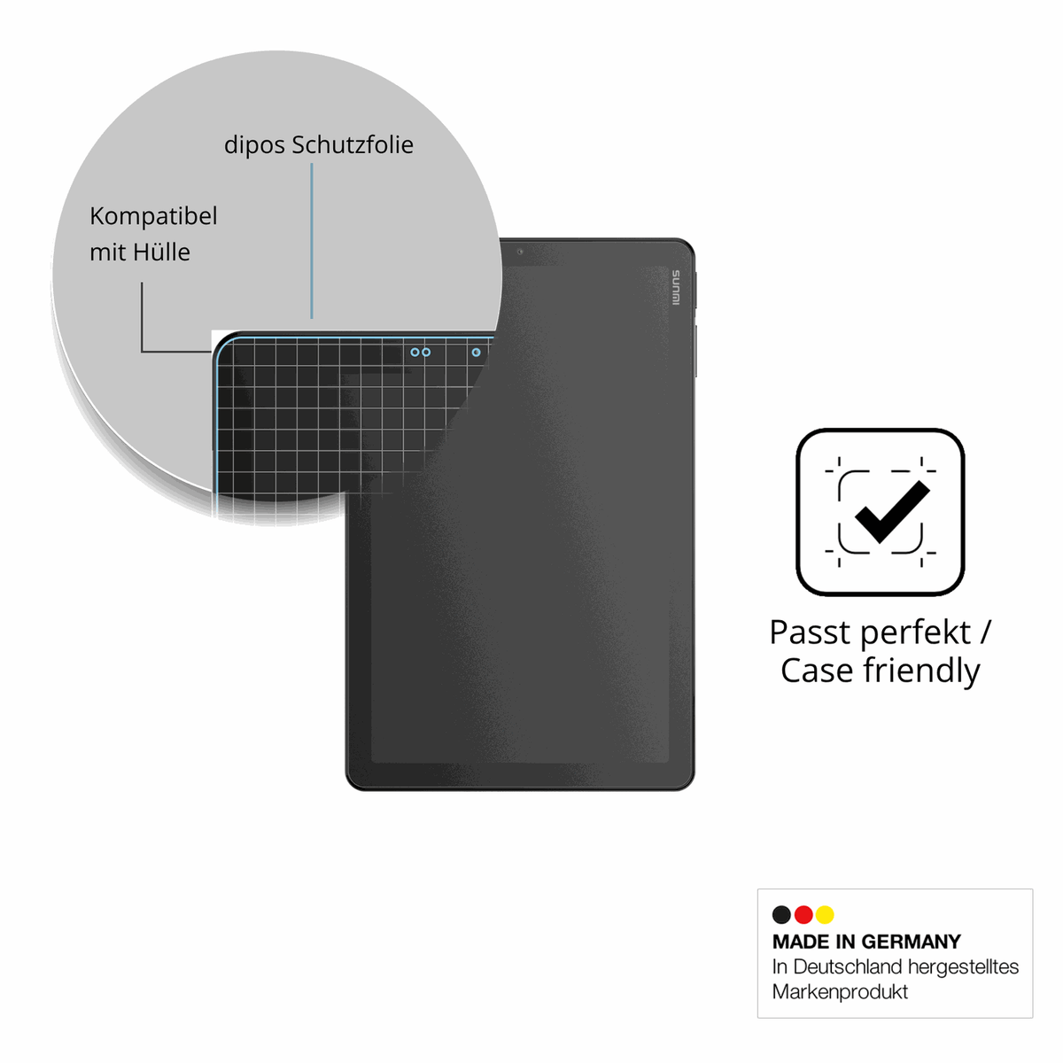 Schutzfolie mit optimaler Passform, zur Verwendung mit Hüllen geeignet
