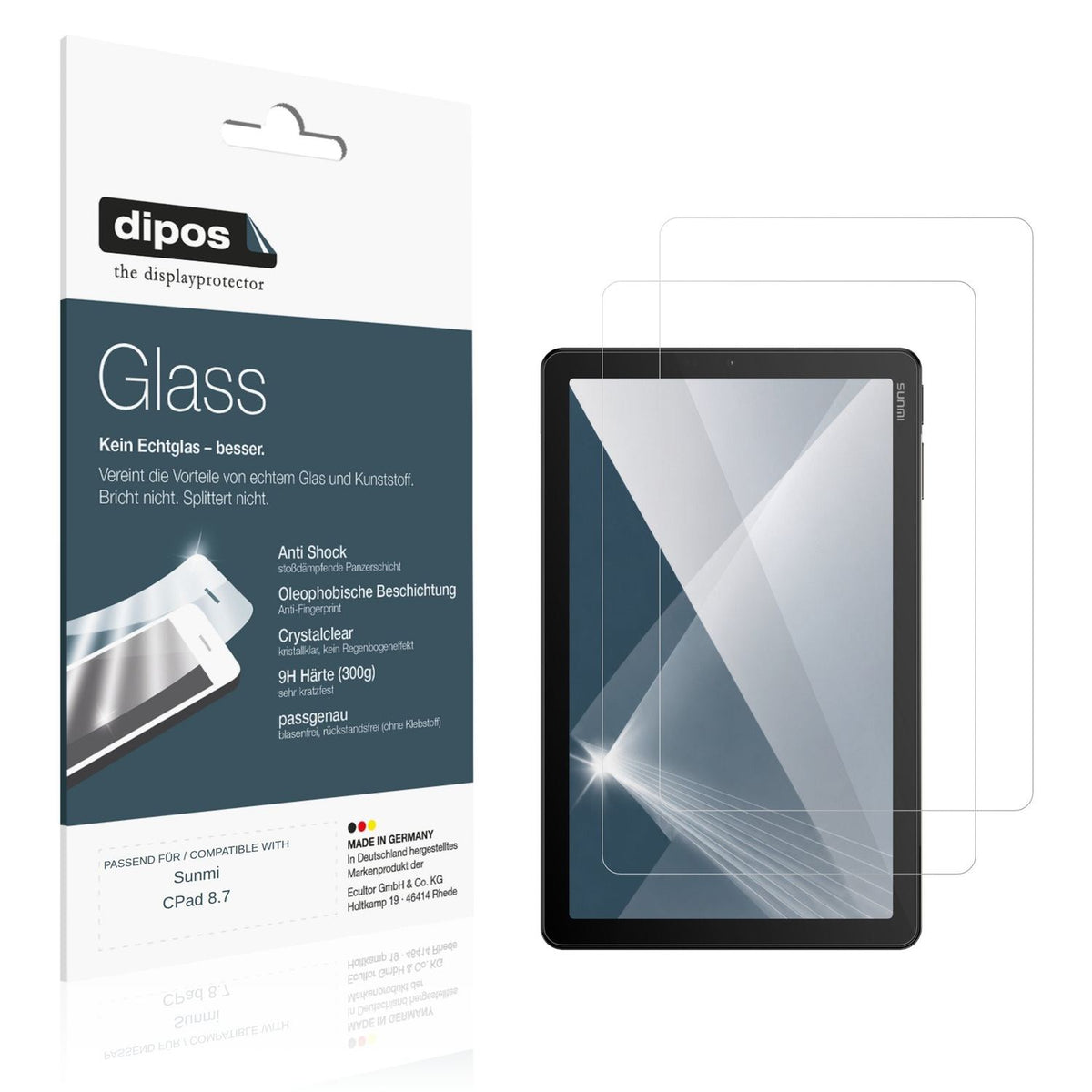 Klare Displayschutzfolie von dipos passend für Sunmi CPad 8.7, 9H kratzfest und blasenfrei montiert