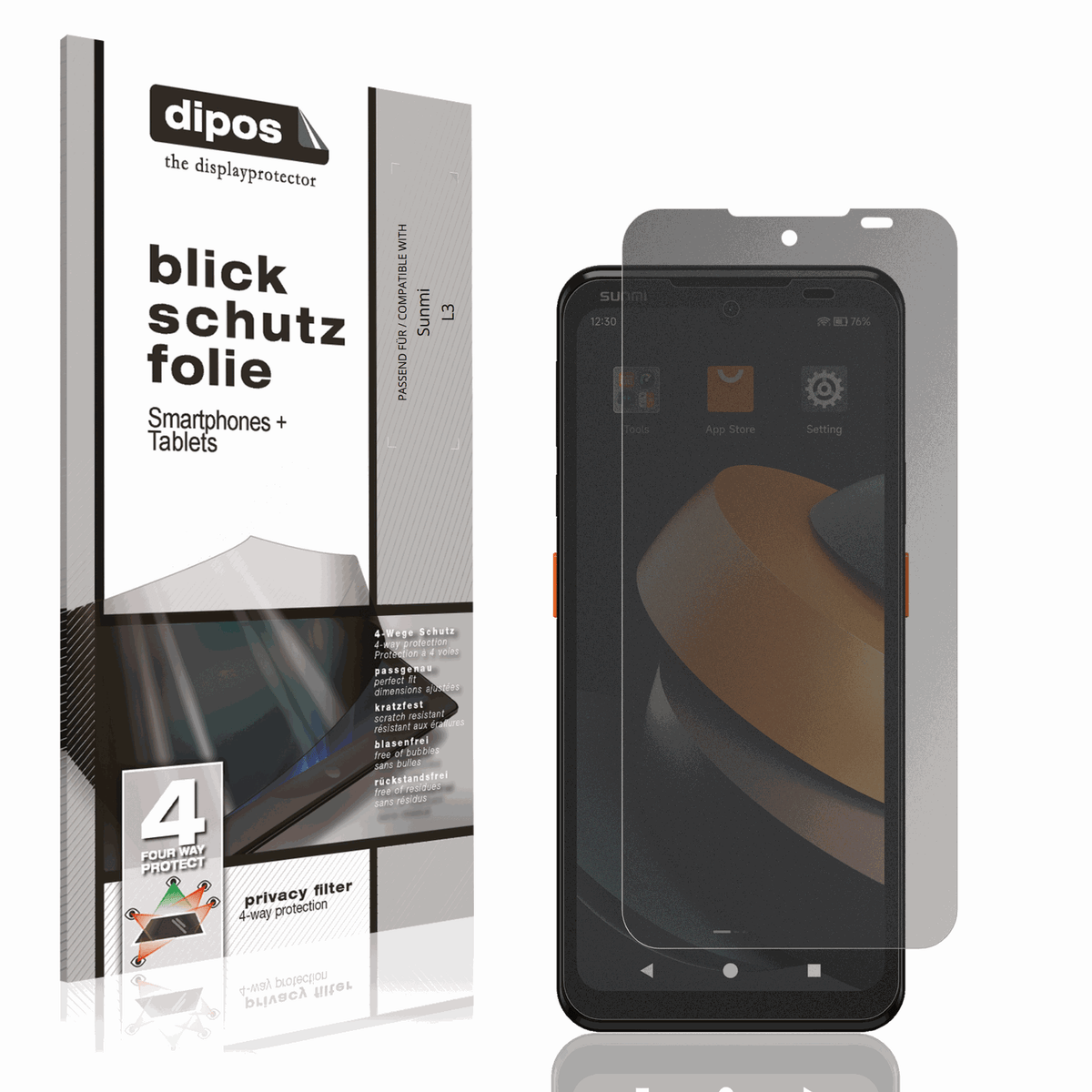 Blickschutzfolie von dipos passend für Sunmi L3, präziser Zuschnitt und blasenfrei montiert