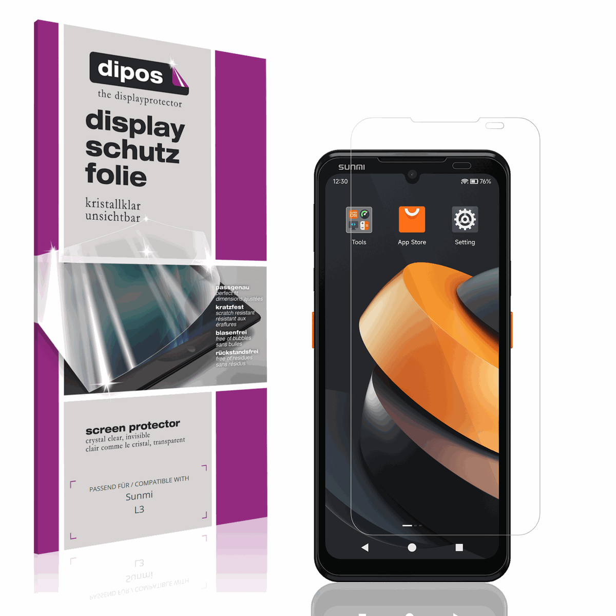 Klare Displayschutzfolie von dipos passend für Sunmi L3, präziser Zuschnitt und blasenfrei montiert