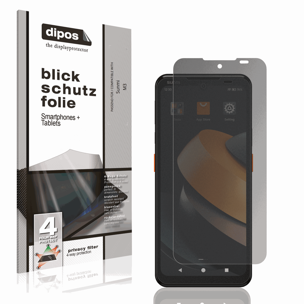 Blickschutzfolie von dipos passend für Sunmi M3, präziser Zuschnitt und blasenfrei montiert