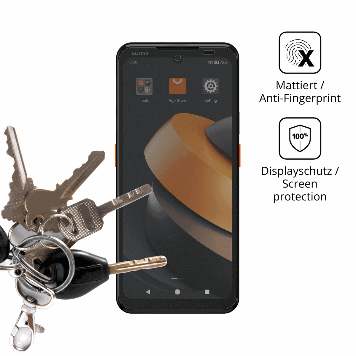 dipos Displayschutz für Sunmi M3, mattierte Oberfläche, Blickschutzfilter und perfekter Passform