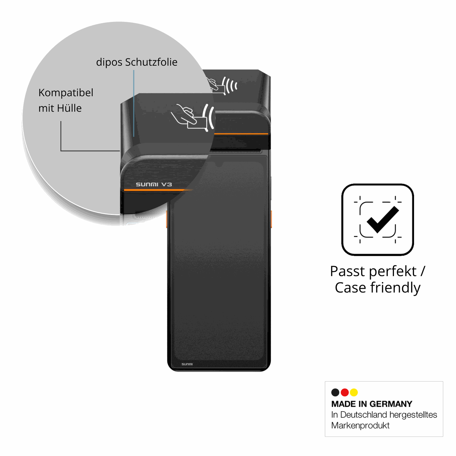Schutzfolie mit optimaler Passform, zur Verwendung mit Hüllen geeignet