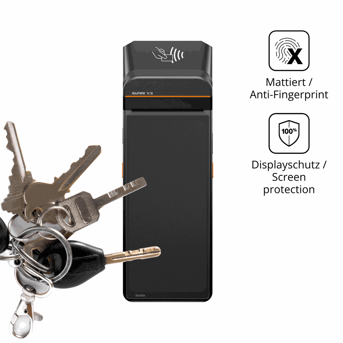 dipos Displayschutz für Sunmi V3 A13, mattierte Oberfläche, Blickschutzfilter und perfekter Passform