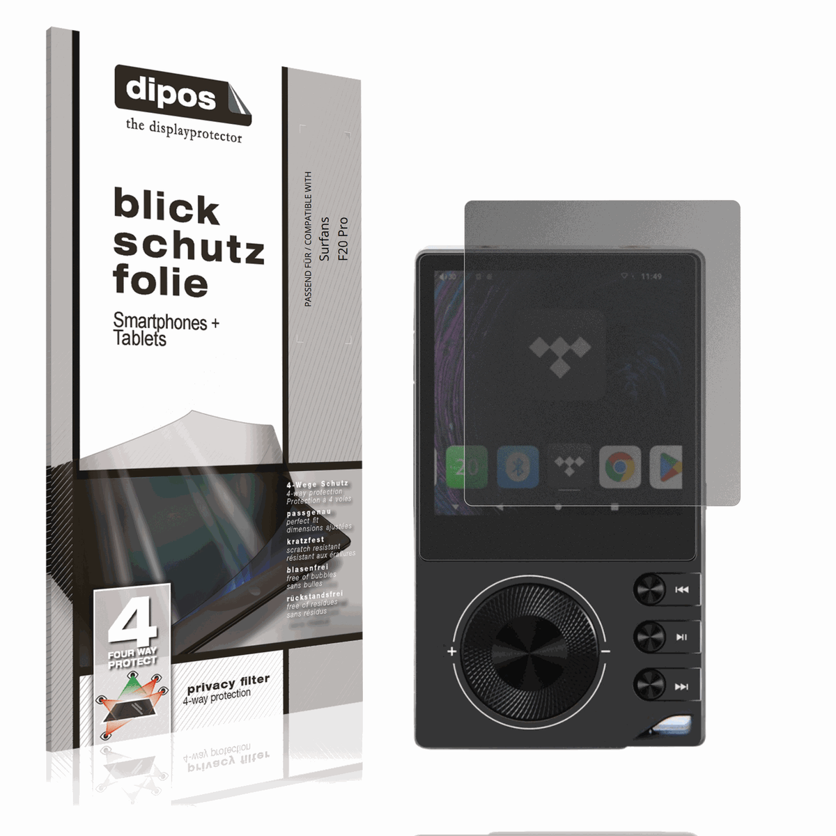 Blickschutzfolie von dipos passend für Surfans F20 Pro, präziser Zuschnitt und blasenfrei montiert