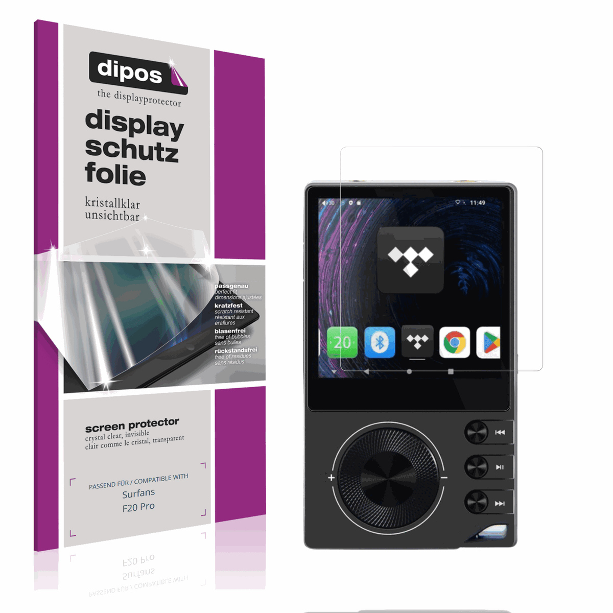 Klare Displayschutzfolie von dipos passend für Surfans F20 Pro, präziser Zuschnitt und blasenfrei montiert