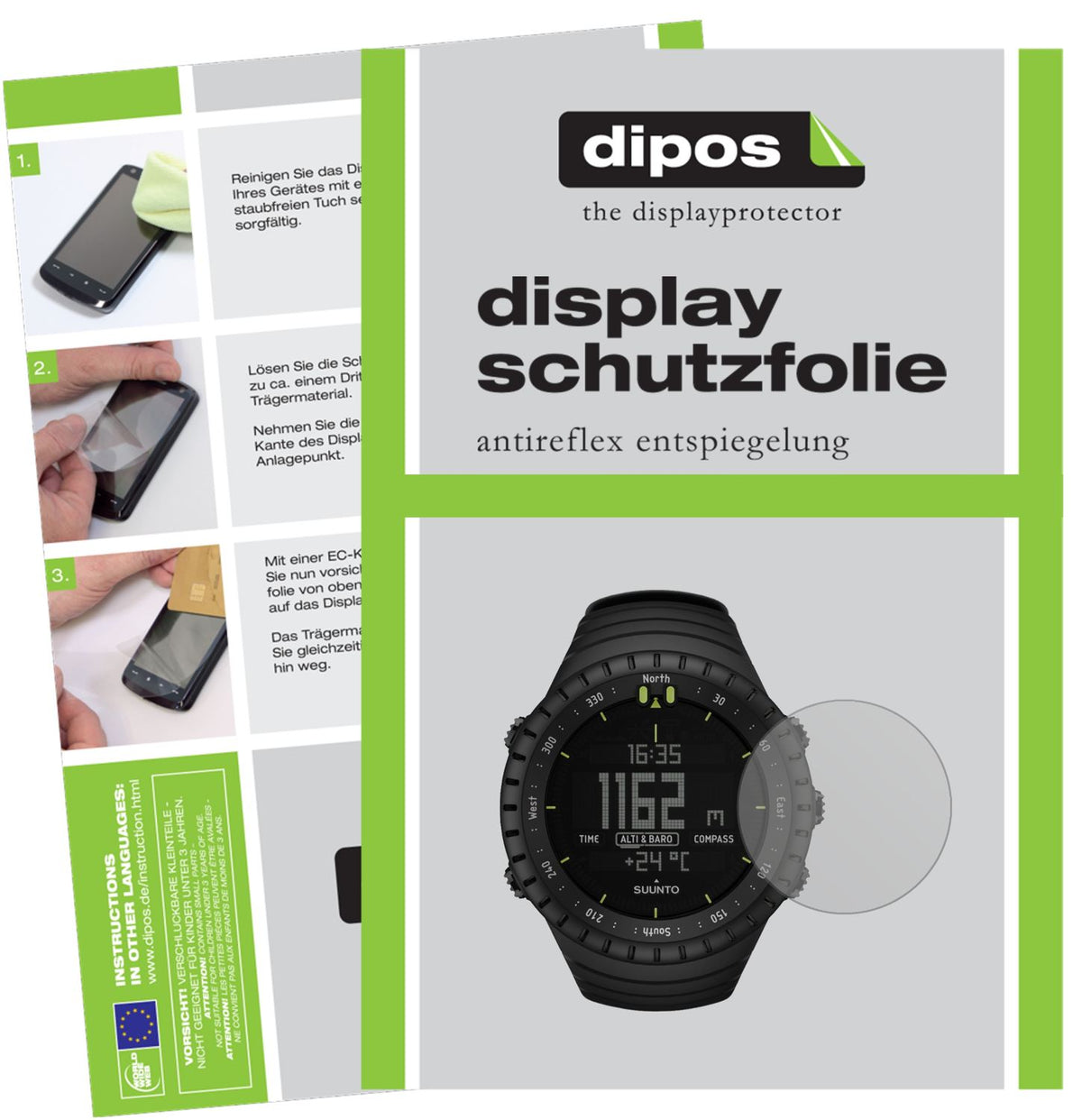 Matte Displayschutzfolie von dipos passend für Suunto Core, präziser Zuschnitt und blasenfrei montiert