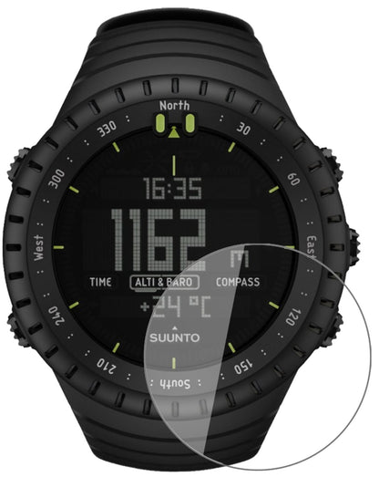 SuuntoCore mit aufgebrachter dipos Flex Schutzfolie, glasklare Darstellung ohne Einschränkungen