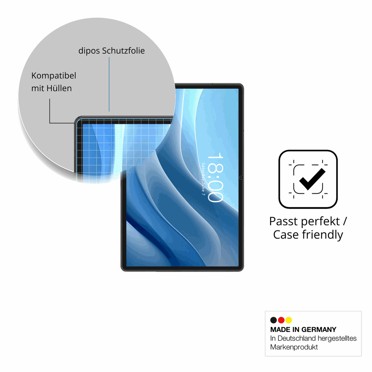 Schutzfolie mit optimaler Passform, zur Verwendung mit Hüllen geeignet