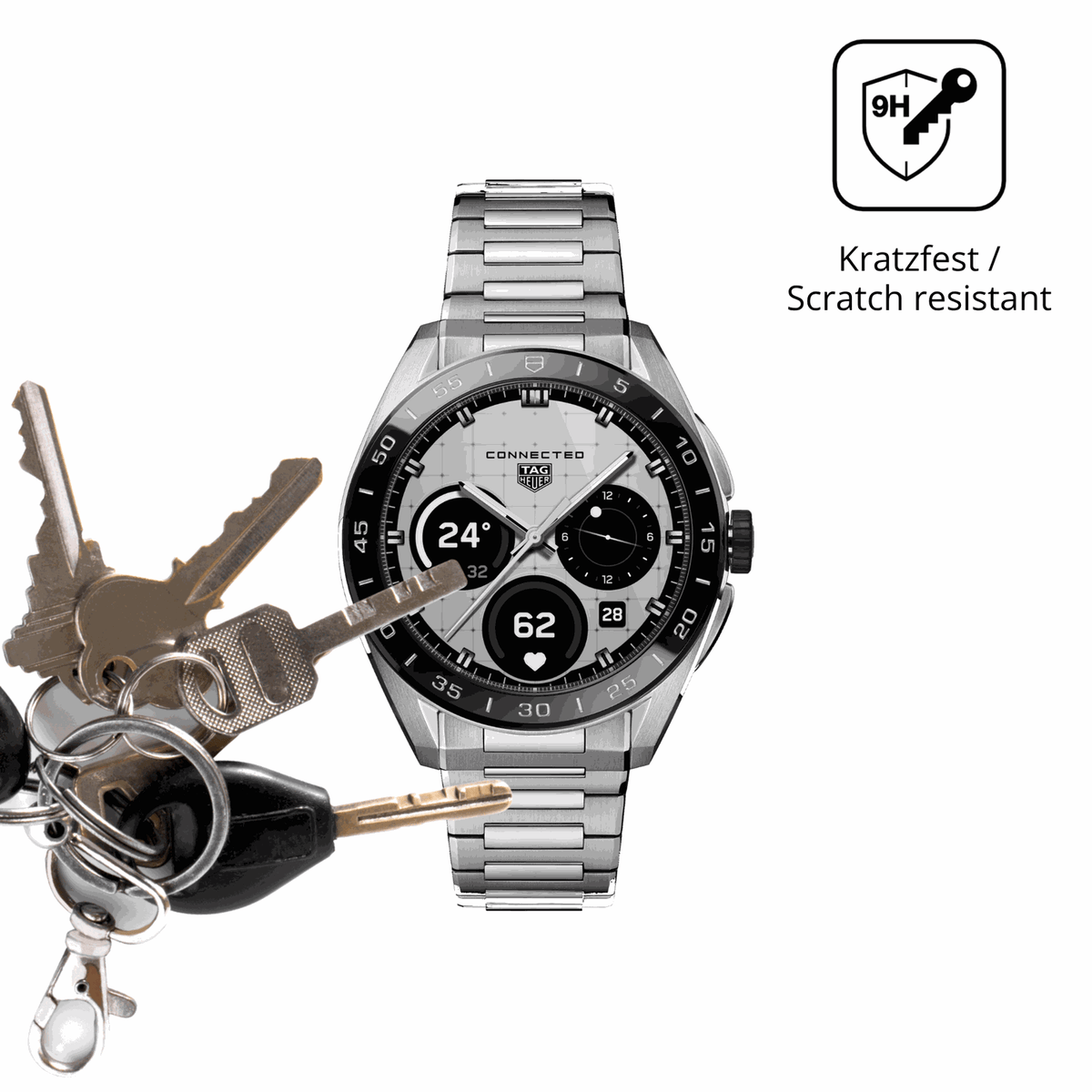 dipos Displayschutz für tagheuer connected calibre e5, transparente Oberfläche, perfekte Passform auch für die Rundungen