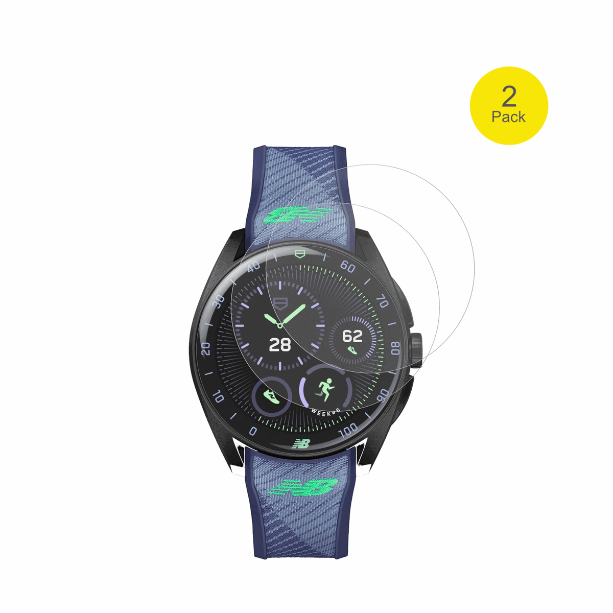 TAG HeuerConnected Calibre E5 X mit aufgebrachter dipos Flex Schutzfolie, glasklare Darstellung ohne Einschränkungen