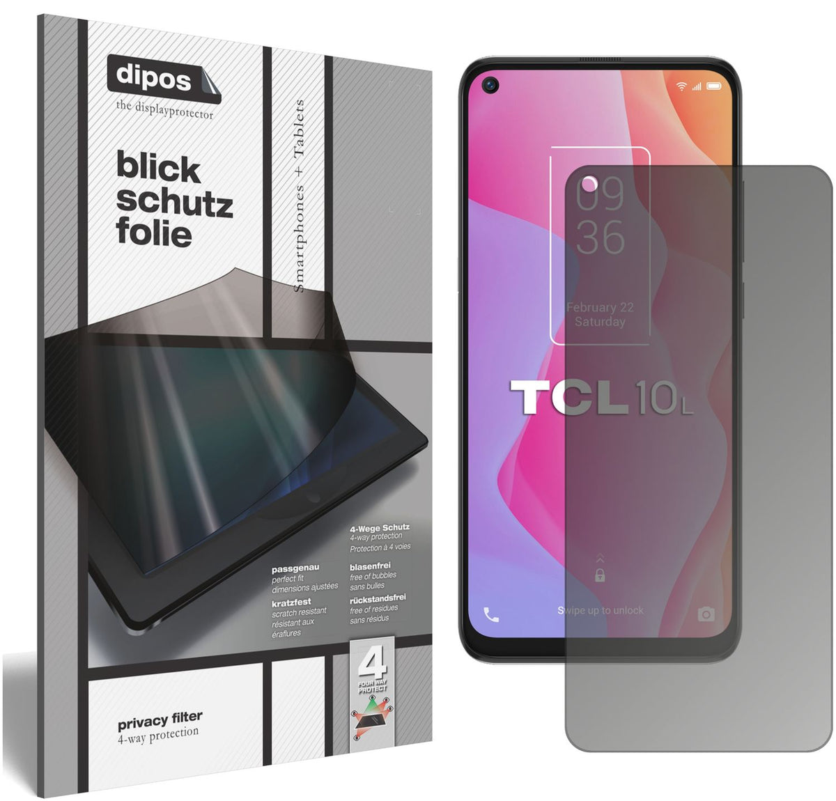 Blickschutzfolie von dipos passend für TCL 10L, präziser Zuschnitt und blasenfrei montiert