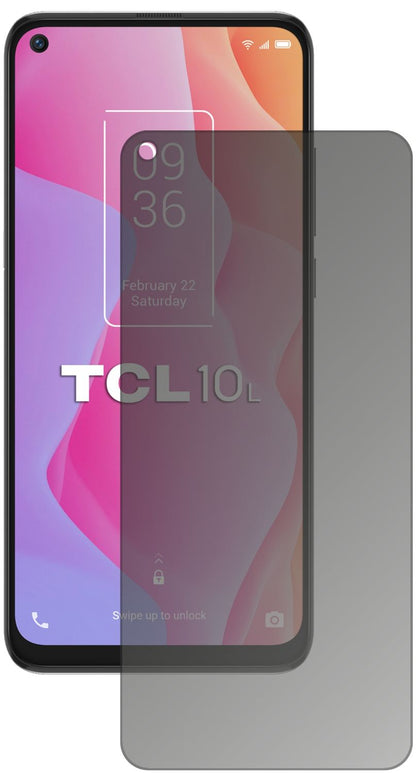 TCL10L mit aufgebrachtem dipos Displayschutz, der seitliche Einblicke blockiert