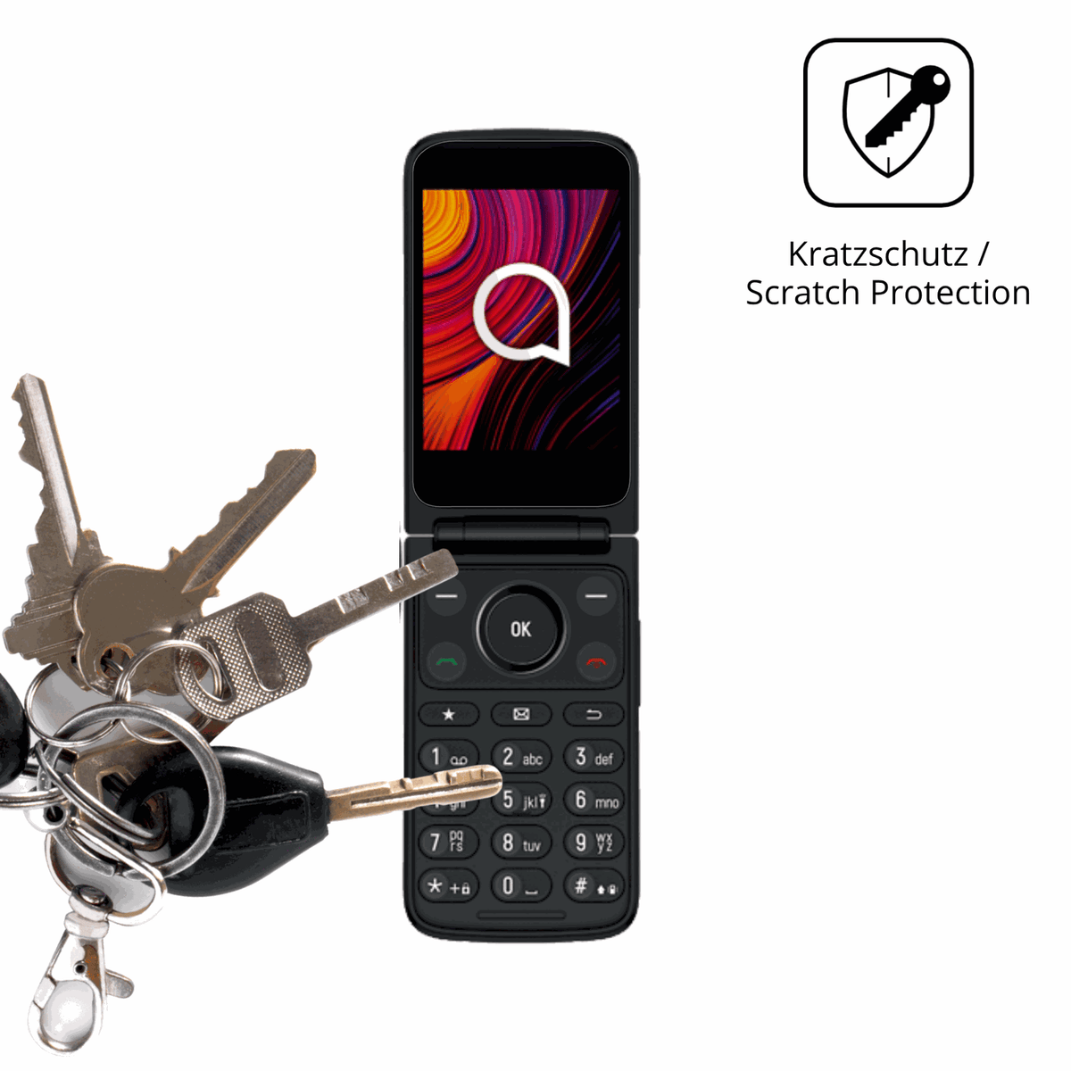 Schutz gegen Kratzer auf dem TCL One Touch 4043D Glas durch Schlüssel oder Ähnliches