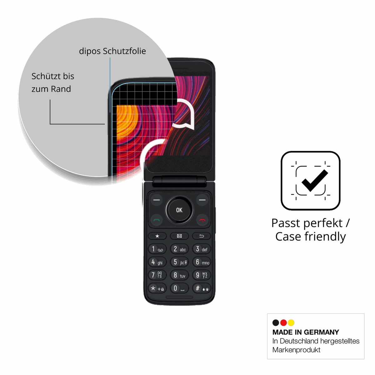Schutzglasfolie mit optimaler Passform, zur Verwendung mit Hüllen geeignet