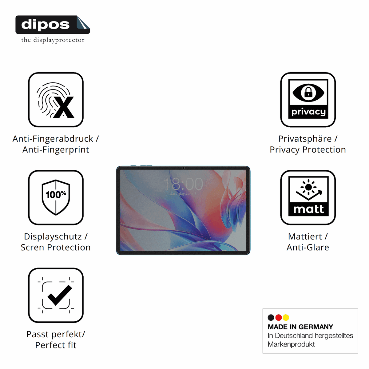 Blickschutzfolie für Teclast P30 matt Schutzfolie Privacy