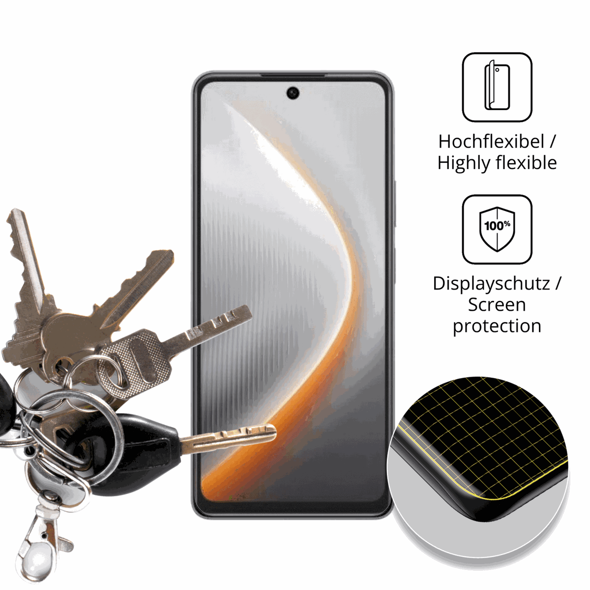 dipos Displayschutz für tecnopova 7, transparente Oberfläche, perfekte Passform auch für die Rundungen