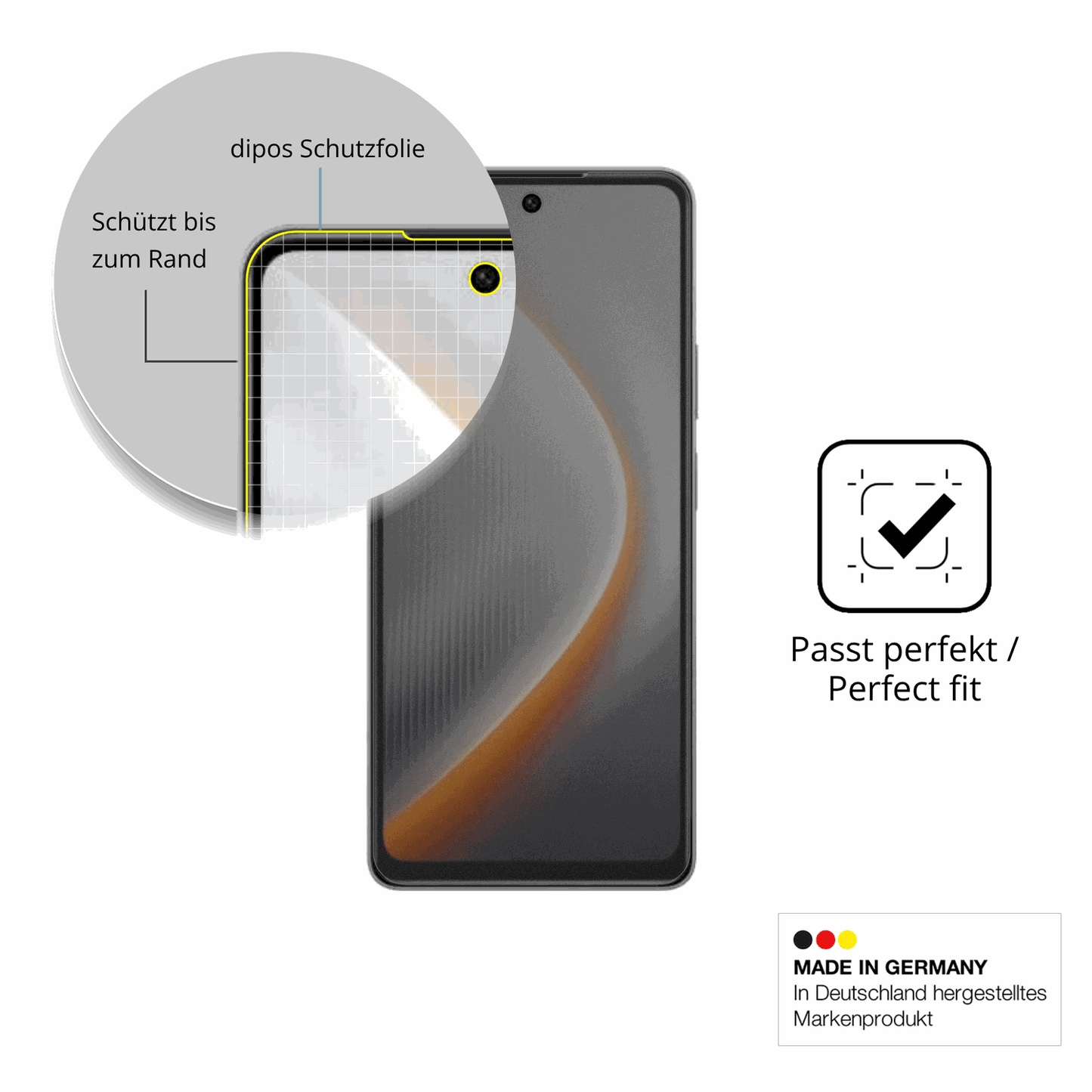 Schutz gegen Kratzer auf dem tecnopova 7 Glas durch Schlüssel, Stöße gegen die Tischkante oder Stürze