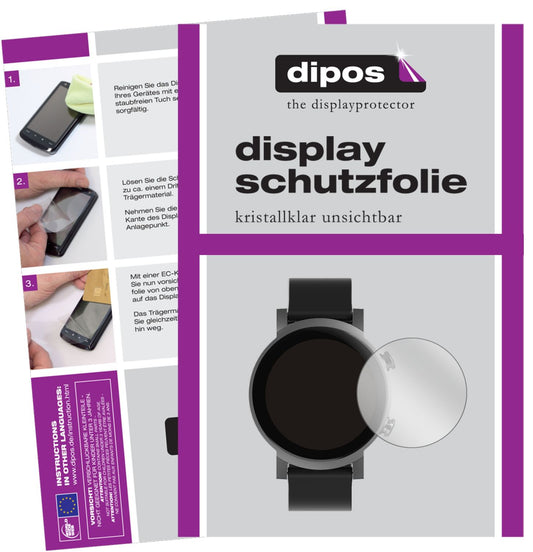 Klare Displayschutzfolie von dipos passend für TicWatch E3 Smartwatch, präziser Zuschnitt und blasenfrei montiert