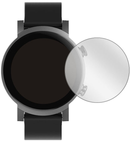 TicWatchE3 Smartwatch mit aufgebrachter dipos Displayschutzfolie, glasklare Darstellung ohne Einschränkungen