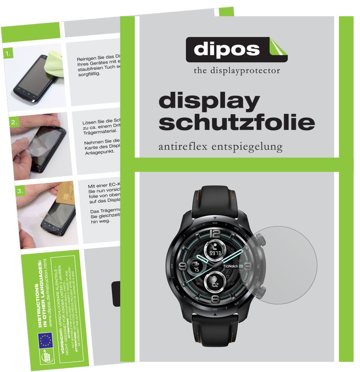 Matte Displayschutzfolie von dipos passend für TicWatch Pro 3 GPS, präziser Zuschnitt und blasenfrei montiert