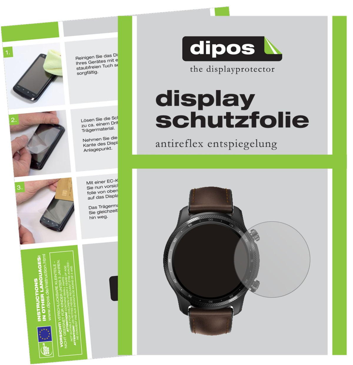 Matte Displayschutzfolie von dipos passend für TicWatch Pro X, präziser Zuschnitt und blasenfrei montiert