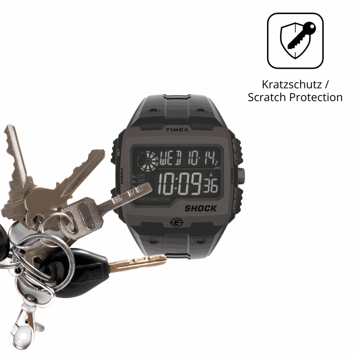 Schutz gegen Kratzer auf dem Timex Expedition Grid Shock Glas durch Schlüssel oder Ähnliches