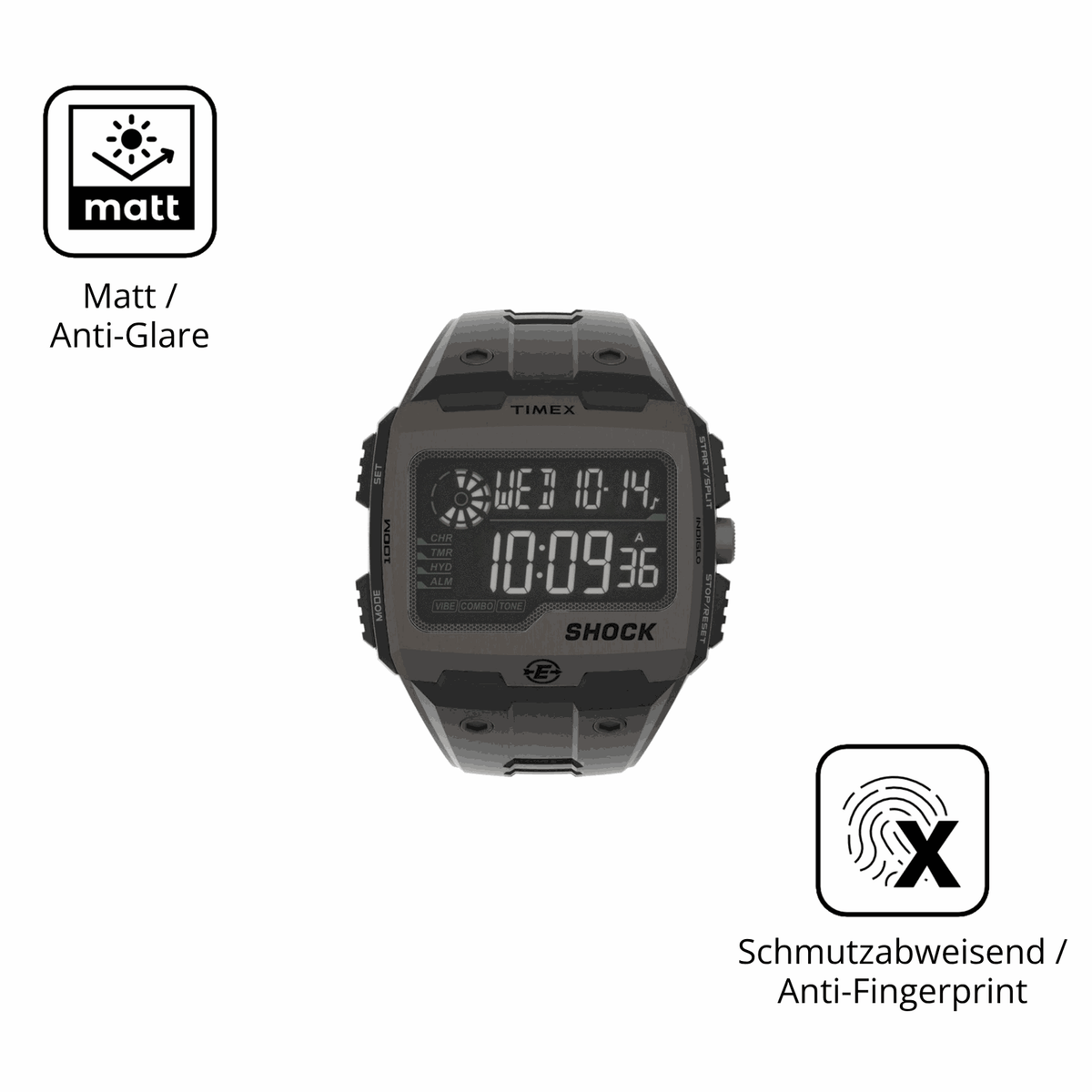 Dünne und entspiegelnde Folie passend zugeschnitten für Timex Expedition Grid Shock