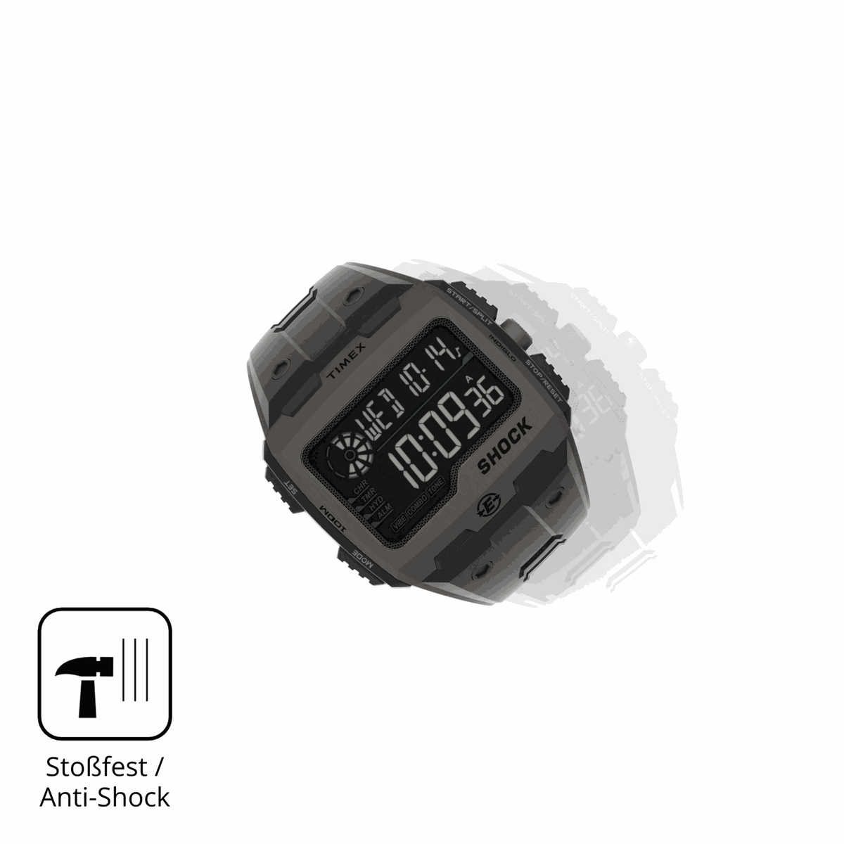 Schutz gegen Kratzer auf dem Timex Expedition Grid Shock Glas durch Schlüssel, Stöße gegen die Tischkante oder Stürze