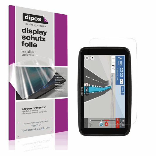 Klare Displayschutzfolie von dipos passend für TomTom Go Essential 6 Zoll 2. Gen, präziser Zuschnitt und blasenfrei montiert