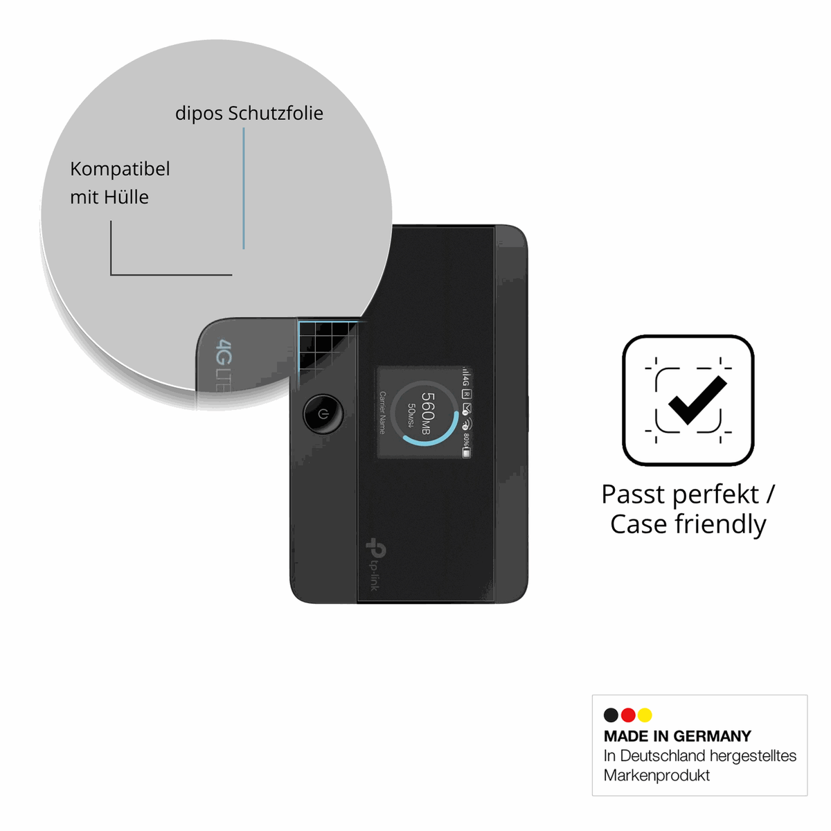 Schutzfolie mit optimaler Passform, zur Verwendung mit Hüllen geeignet