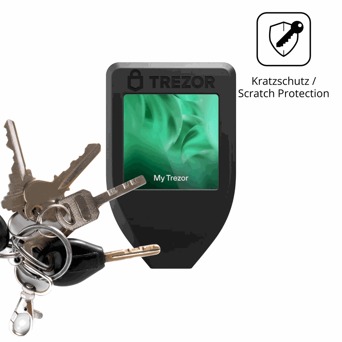 Schutz gegen Kratzer auf dem Trezor Model T Glas durch Schlüssel oder Ähnliches