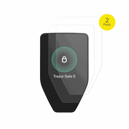 TrezorSafe 5 mit aufgebrachter dipos Flex Schutzfolie, glasklare Darstellung ohne Einschränkungen