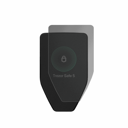 TrezorSafe 5 mit aufgebrachter dipos Flex Schutzfolie, die seitliche Einblicke blockiert