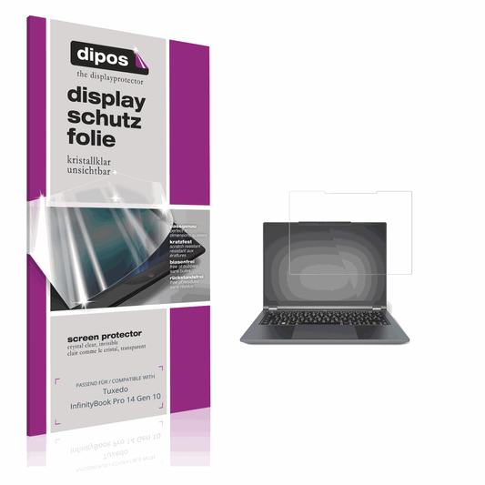 Klare Displayschutzfolie von dipos passend für tuxedoinfinitybook pro 14 gen 10, präziser Zuschnitt und blasenfrei montiert