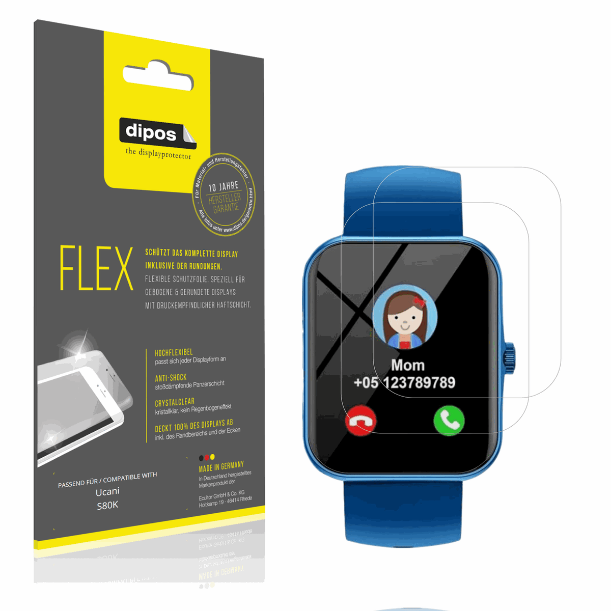 Klare Displayschutzfolie von dipos passend für Ucani S80K, 100% Displayabdeckung und blasenfreie Montage