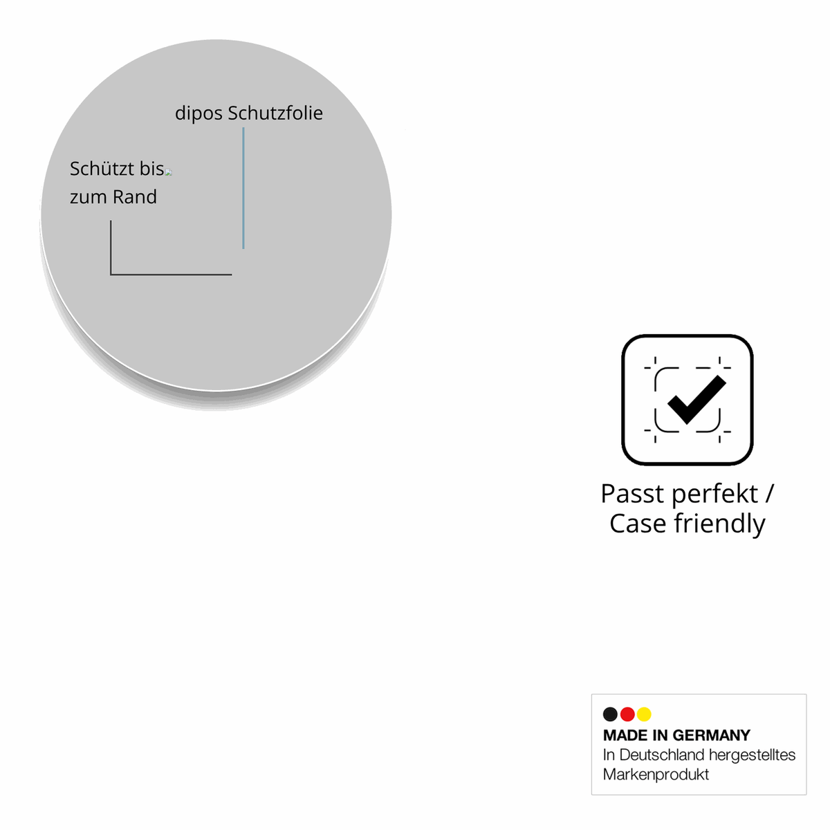 Schutzglasfolie mit optimaler Passform, zur Verwendung mit Hüllen geeignet