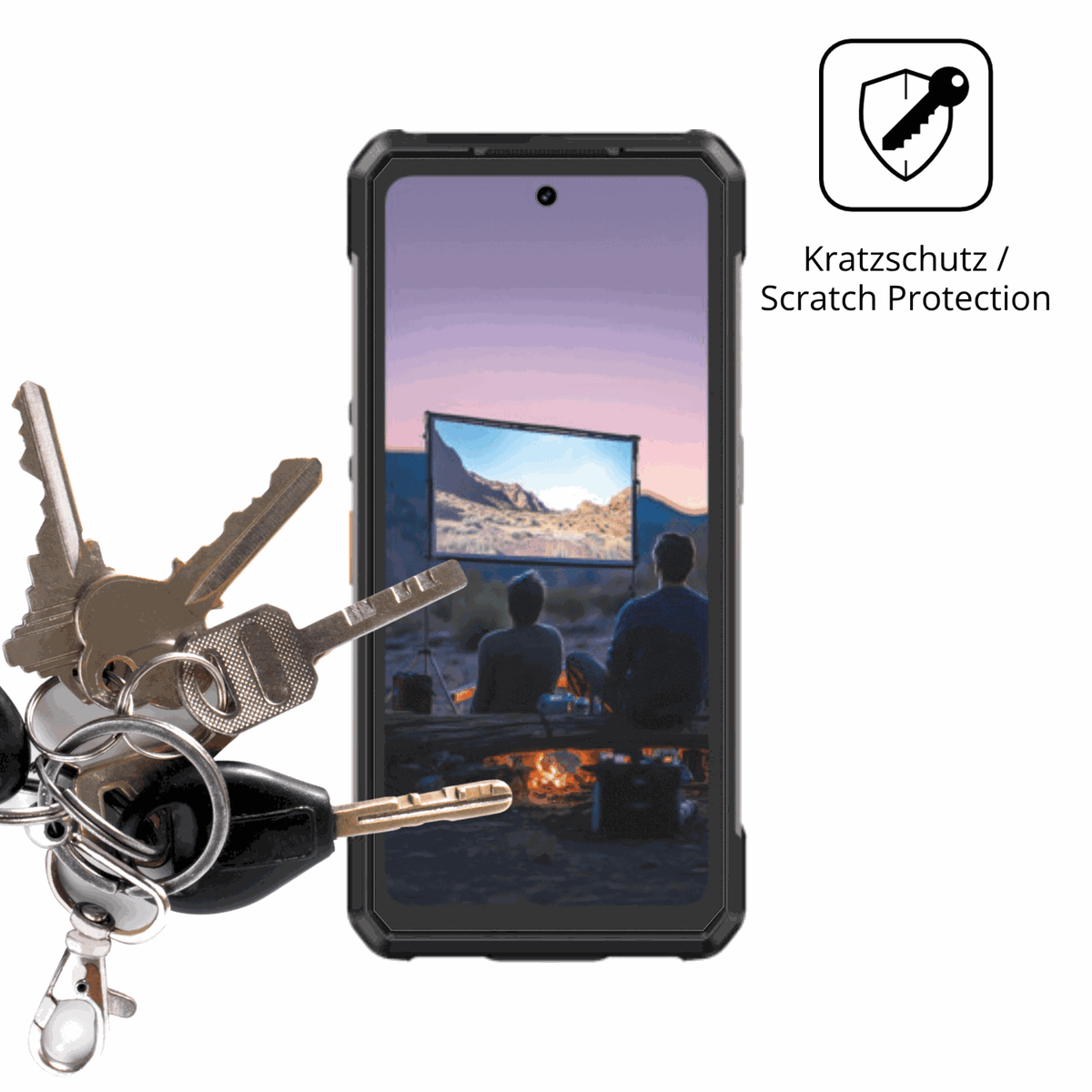 Schutz gegen Kratzer auf dem Ulefone Armor 34 Plus Glas durch Schlüssel oder Ähnliches