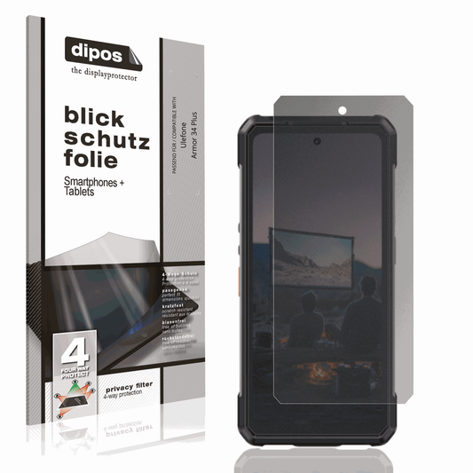 Blickschutzfolie von dipos passend für Ulefone Armor 34 Plus, präziser Zuschnitt und blasenfrei montiert