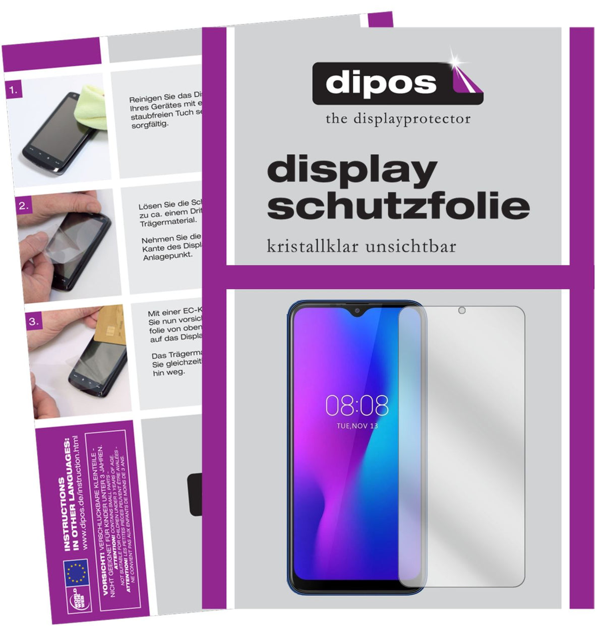 Klare Displayschutzfolie von dipos passend für Ulefone Power 6, präziser Zuschnitt und blasenfrei montiert