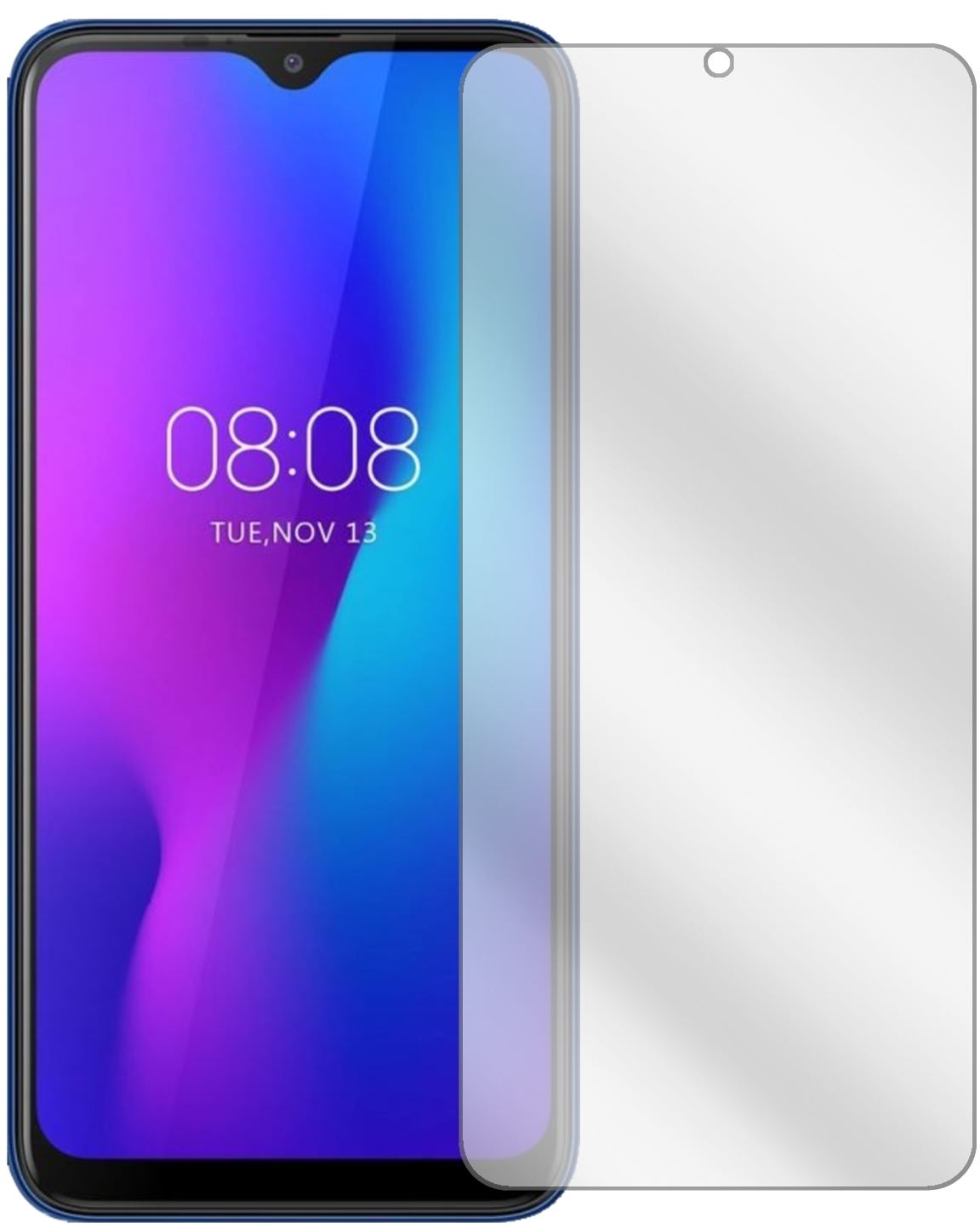 UlefonePower 6 mit aufgebrachter dipos Displayschutzfolie, glasklare Darstellung ohne Einschränkungen