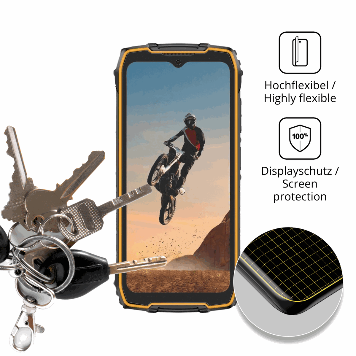 dipos Displayschutz für Ulefone RugKing 4 Pro, transparente Oberfläche, perfekte Passform auch für die Rundungen