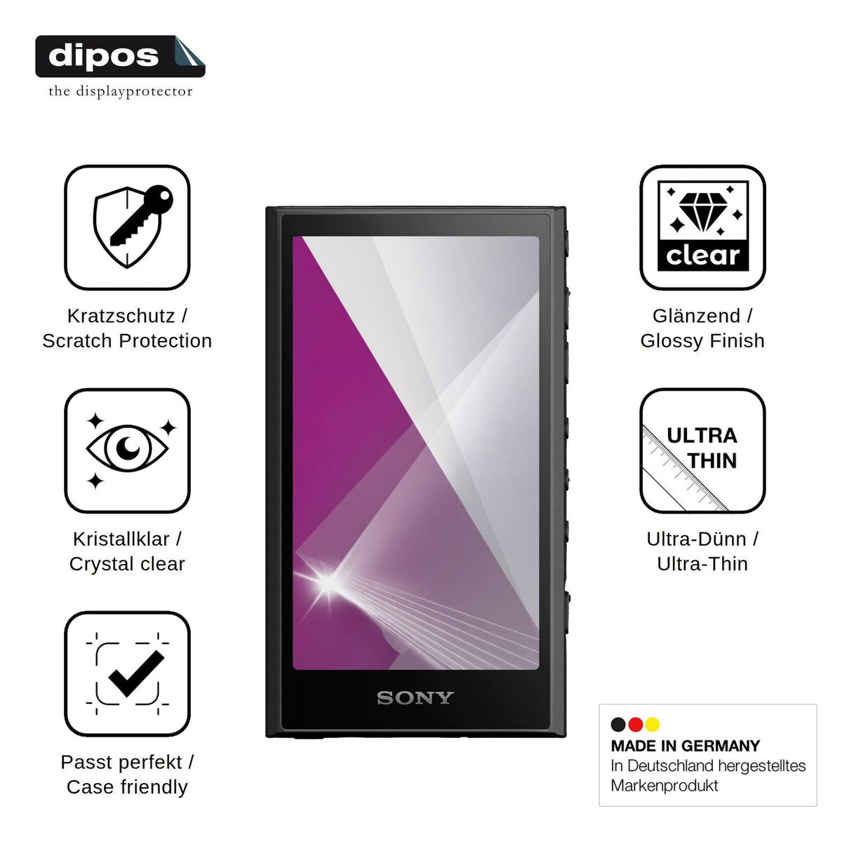4x Schutzfolie klar für Sony Walkman NW-A306 Display-Schutzfolie