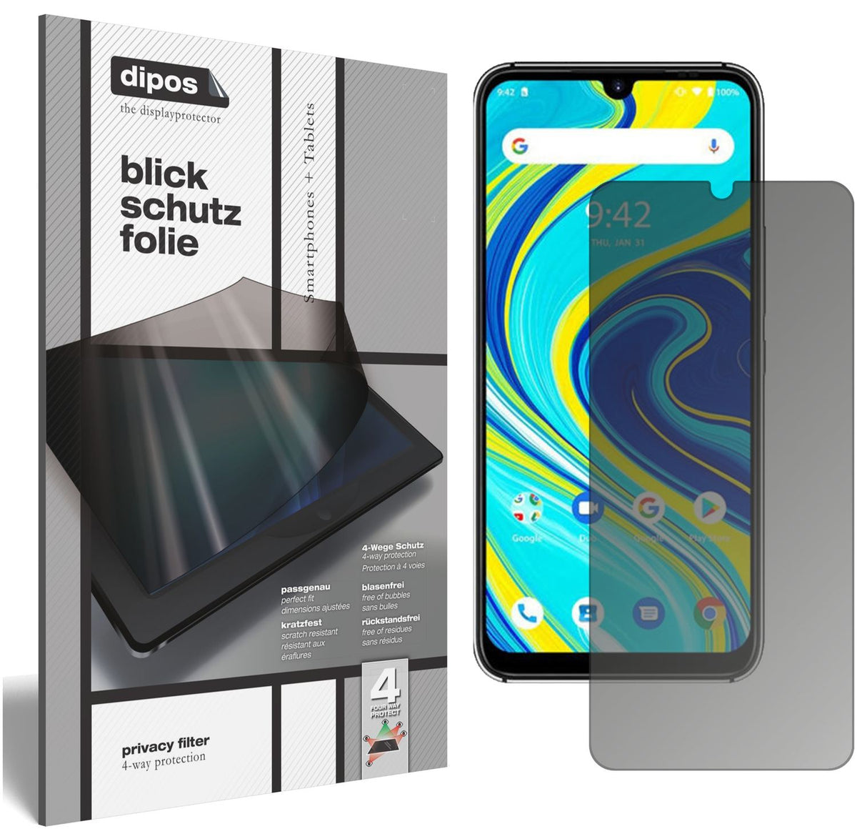 Blickschutzfolie von dipos passend für Umidigi A7 Pro, präziser Zuschnitt und blasenfrei montiert