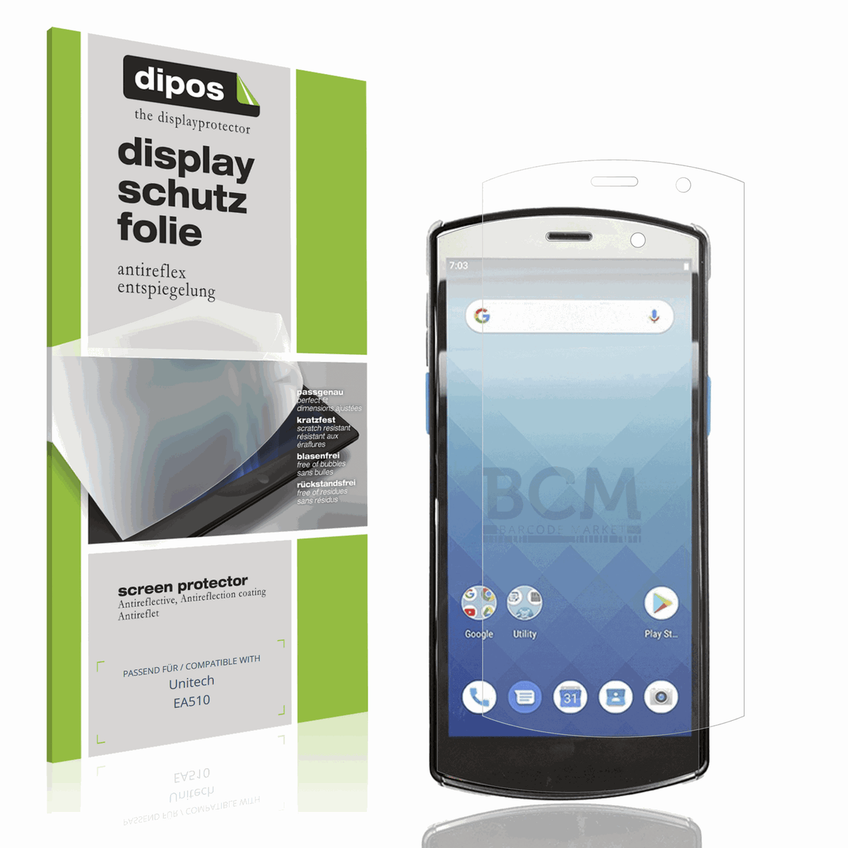 Matte Displayschutzfolie von dipos passend für Unitech EA510, präziser Zuschnitt und blasenfrei montiert